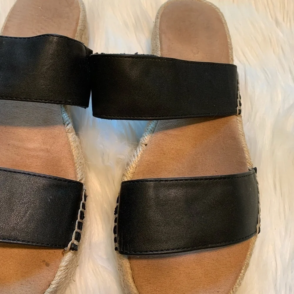 Aldo Women's Size 8 Espadrille Slide Sandals Double Strap Black Slip On Platform